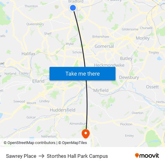 Sawrey Place to Storthes Hall Park Campus map