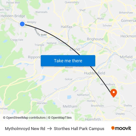 Mytholmroyd New Rd to Storthes Hall Park Campus map