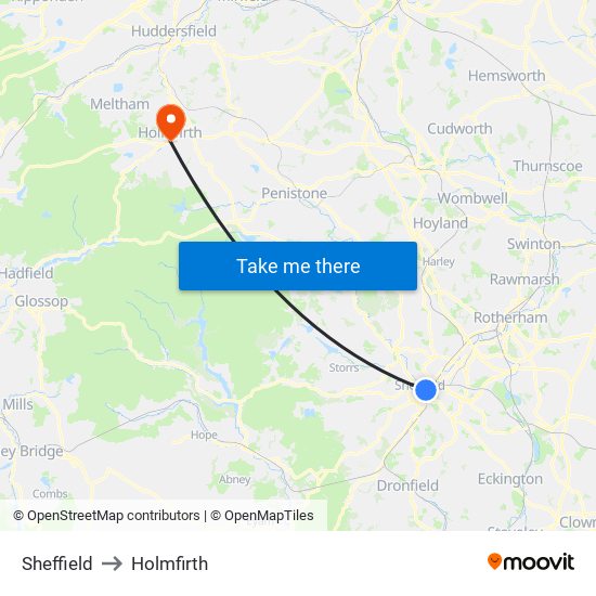 Sheffield to Holmfirth map