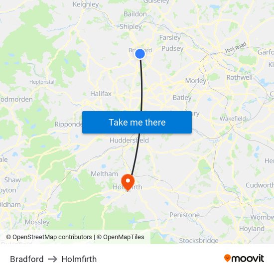 Bradford to Holmfirth map