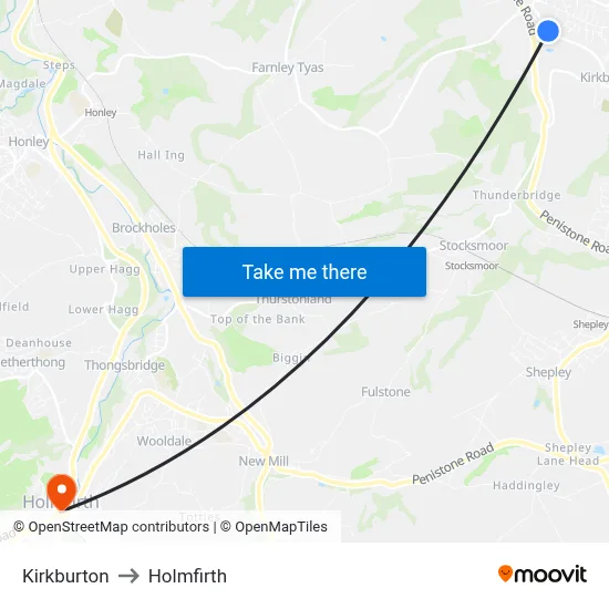 Kirkburton to Holmfirth map