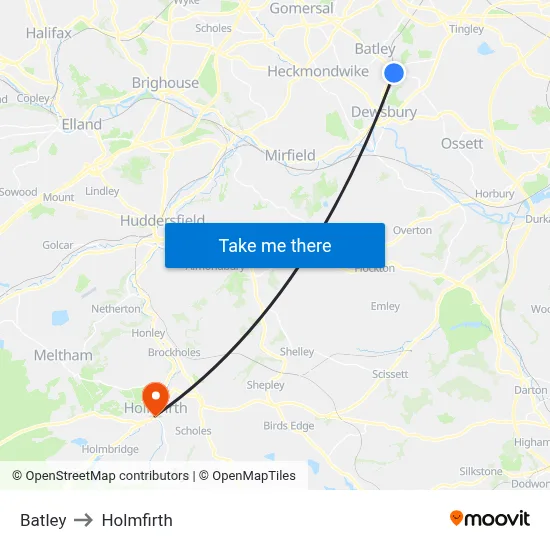 Batley to Holmfirth map