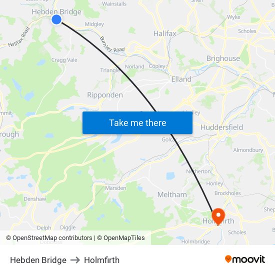 Hebden Bridge to Holmfirth map