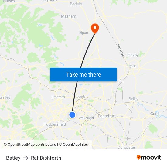 Batley to Raf Dishforth map