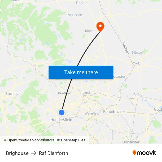 Brighouse to Raf Dishforth map