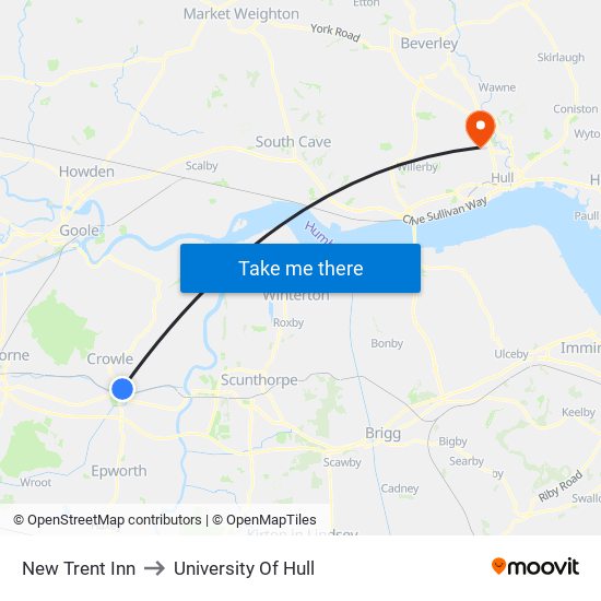 New Trent Inn to University Of Hull map