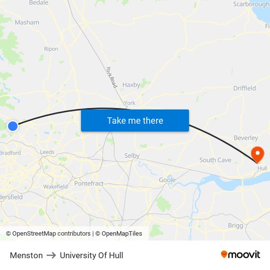 Menston to University Of Hull map