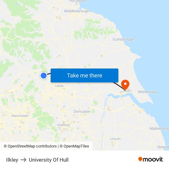 Ilkley to University Of Hull map