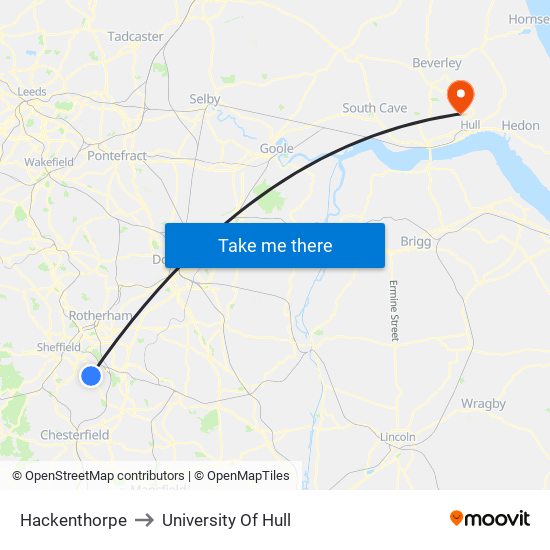 Hackenthorpe to University Of Hull map