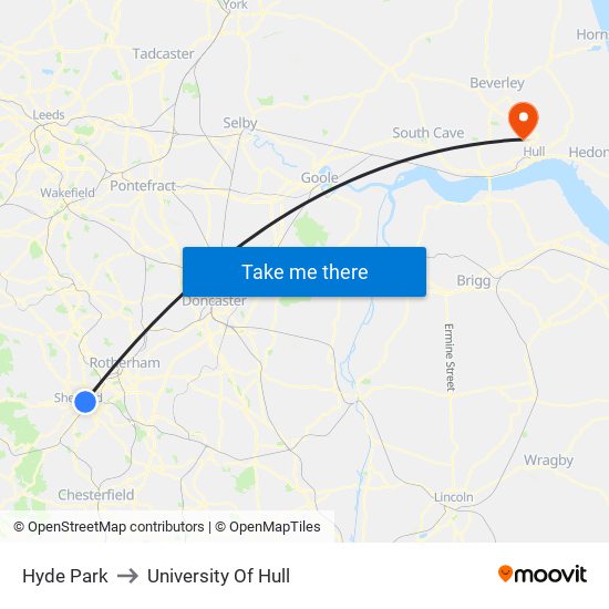 Hyde Park to University Of Hull map