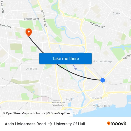 Asda Holderness Road to University Of Hull map