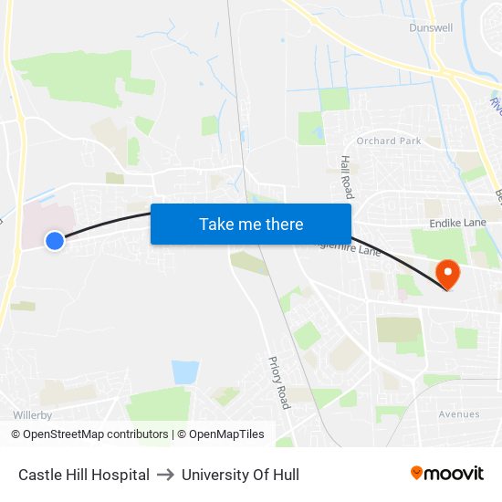 Castle Hill Hospital to University Of Hull map