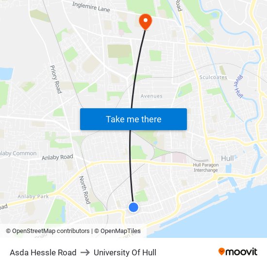 Asda Hessle Road to University Of Hull map