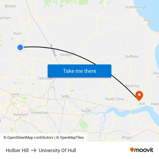 Holber Hill to University Of Hull map