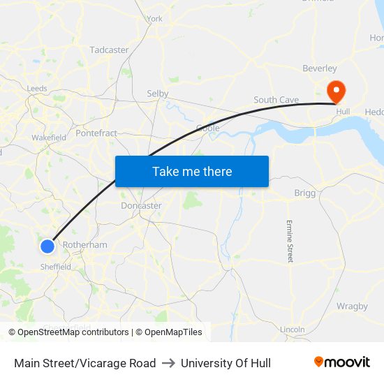 Main Street/Vicarage Road to University Of Hull map