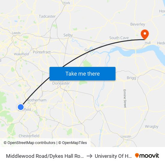 Middlewood Road/Dykes Hall Road to University Of Hull map