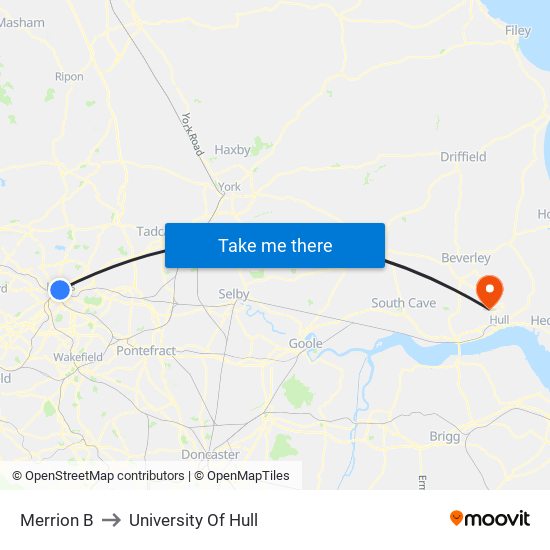 Merrion B to University Of Hull map