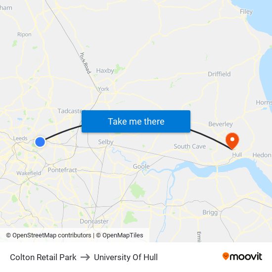 Colton Retail Park to University Of Hull map