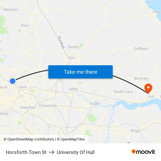Horsforth Town St to University Of Hull map