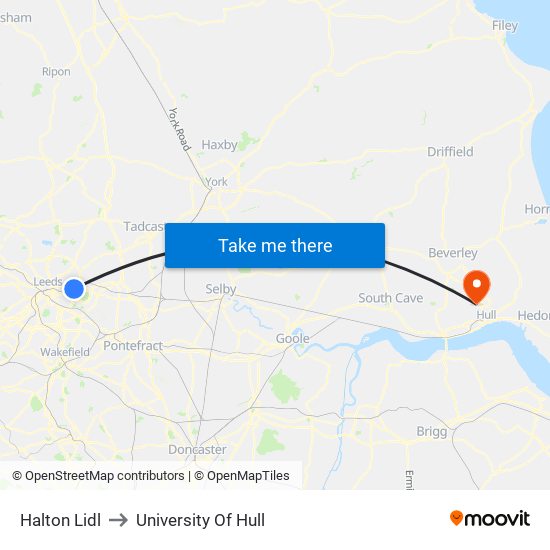 Halton Lidl to University Of Hull map