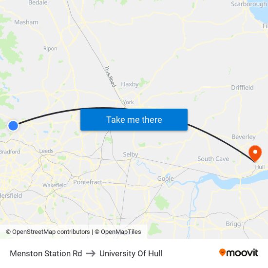 Menston Station Rd to University Of Hull map