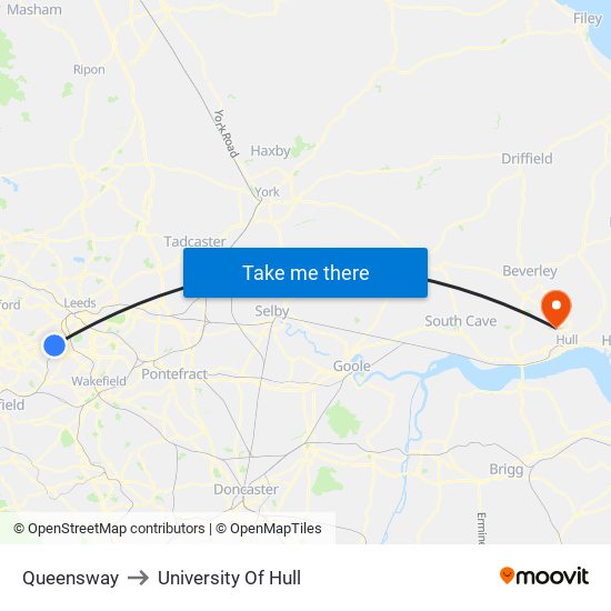 Queensway to University Of Hull map