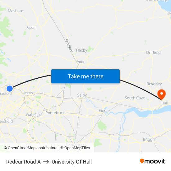 Redcar Road A to University Of Hull map