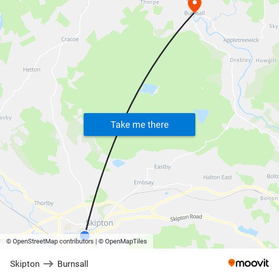 Skipton to Burnsall map