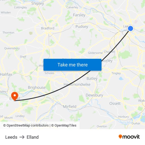 Leeds to Elland map