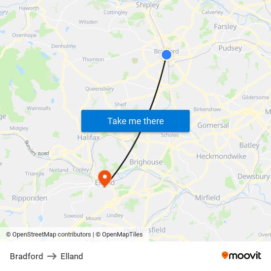 Bradford to Elland map