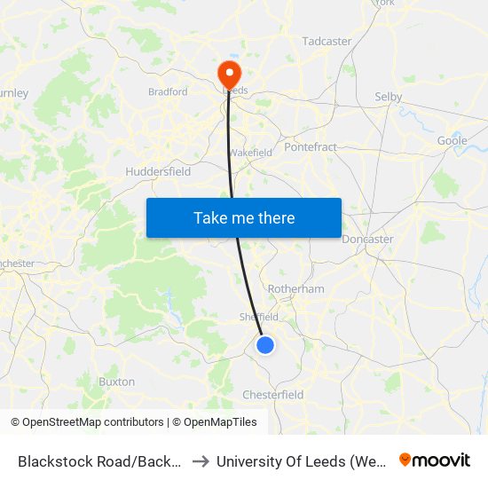 Blackstock Road/Backmoor Road to University Of Leeds (West Campus) map