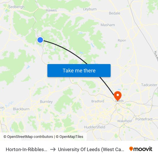 Horton-In-Ribblesdale to University Of Leeds (West Campus) map