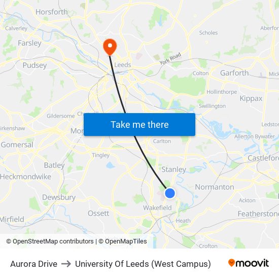 Aurora Drive to University Of Leeds (West Campus) map