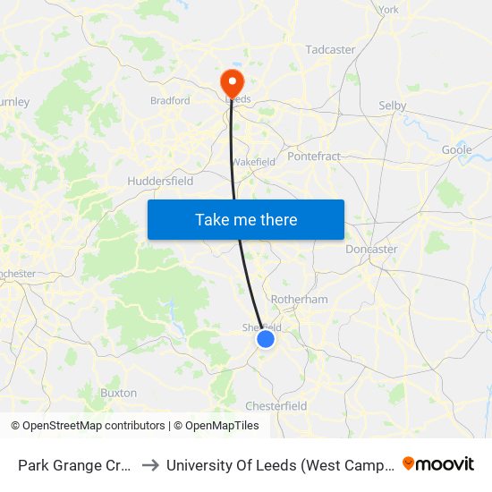 Park Grange Croft to University Of Leeds (West Campus) map