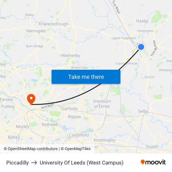 Piccadilly to University Of Leeds (West Campus) map