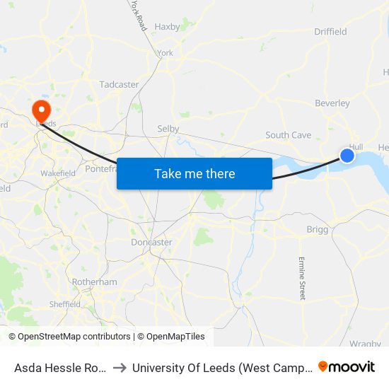 Asda Hessle Road to University Of Leeds (West Campus) map