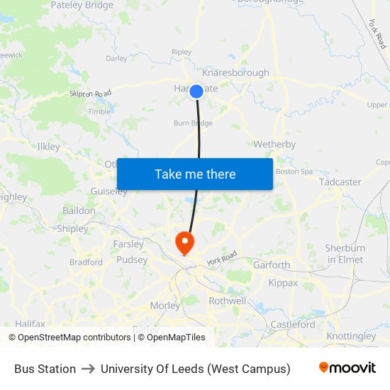 Bus Station to University Of Leeds (West Campus) map