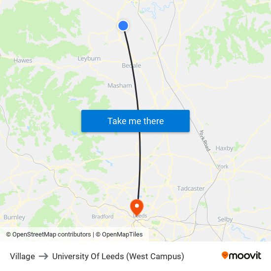 Village to University Of Leeds (West Campus) map