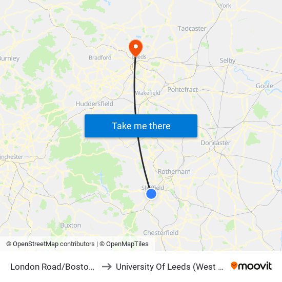 London Road/Boston Street to University Of Leeds (West Campus) map