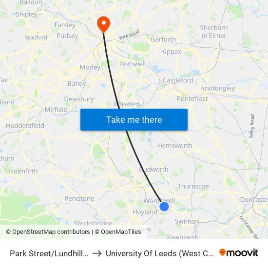 Park Street/Lundhill Road to University Of Leeds (West Campus) map