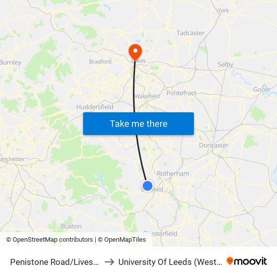 Penistone Road/Livesey Street to University Of Leeds (West Campus) map