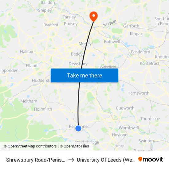 Shrewsbury Road/Penistone Church to University Of Leeds (West Campus) map