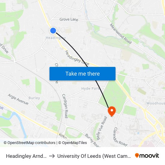 Headingley Arndale to University Of Leeds (West Campus) map