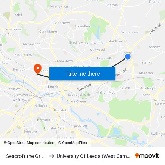 Seacroft the Green to University Of Leeds (West Campus) map