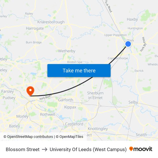 Blossom Street to University Of Leeds (West Campus) map