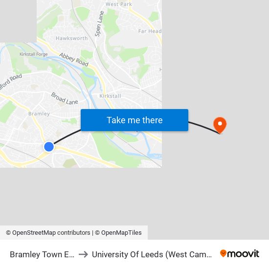 Bramley Town End to University Of Leeds (West Campus) map