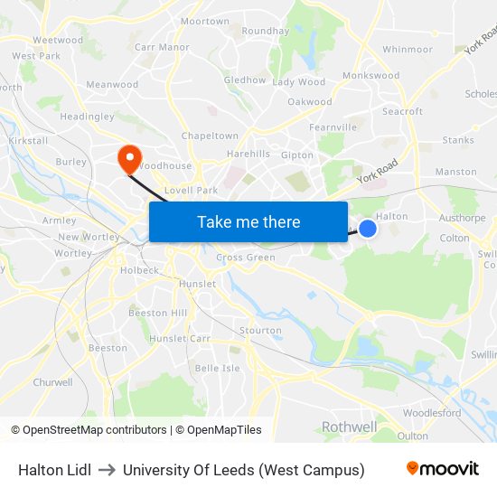 Halton Lidl to University Of Leeds (West Campus) map