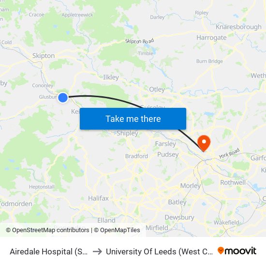 Airedale Hospital (Stop C) to University Of Leeds (West Campus) map