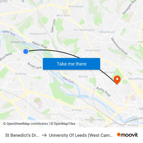 St Benedict's Drive to University Of Leeds (West Campus) map