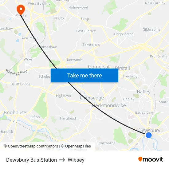 Dewsbury Bus Station to Wibsey map